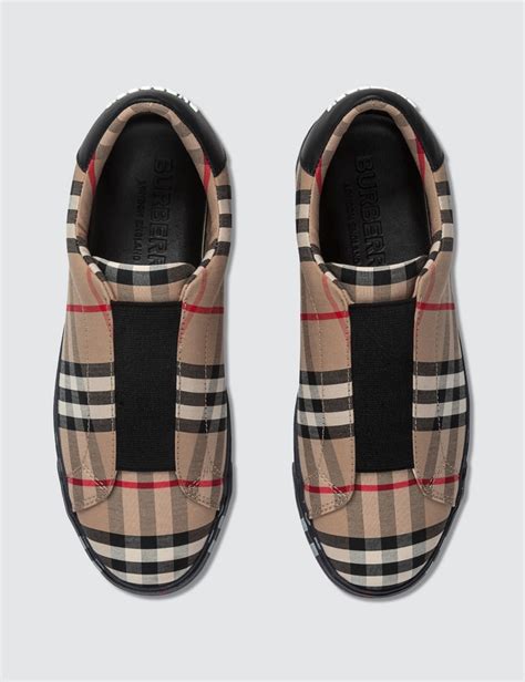 burberry contrast check and leather slip-on sneakers